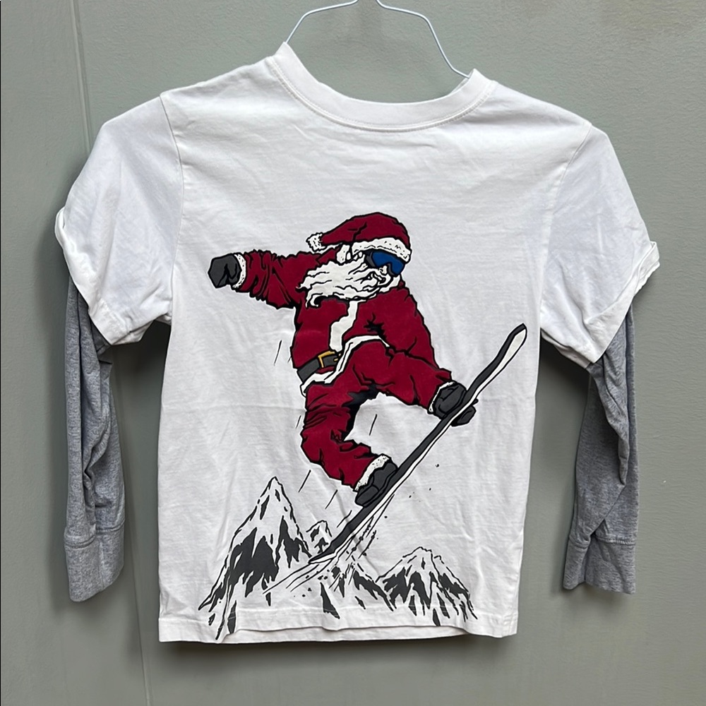 Kids Santa Snowboarding Shirt - White and Red
